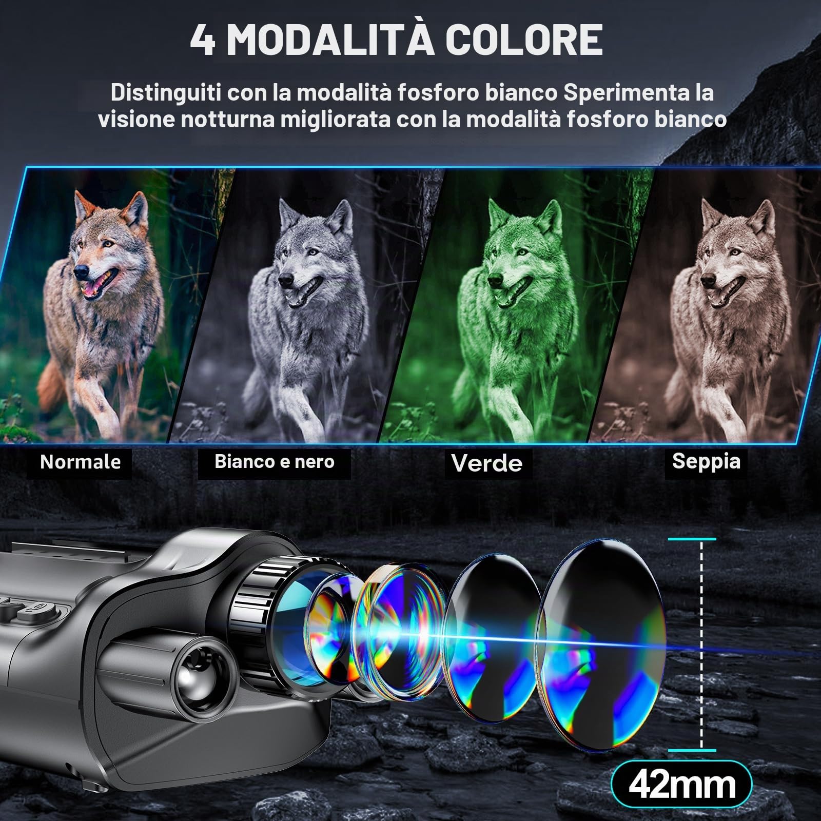 4K Visore Notturno Binocolo Visione Notturna Professionale con Telemetro, Cannocchiale Infrarossi 6X Zoom, Batteria 6000mAh Foto Video per Caccia e Campeggio