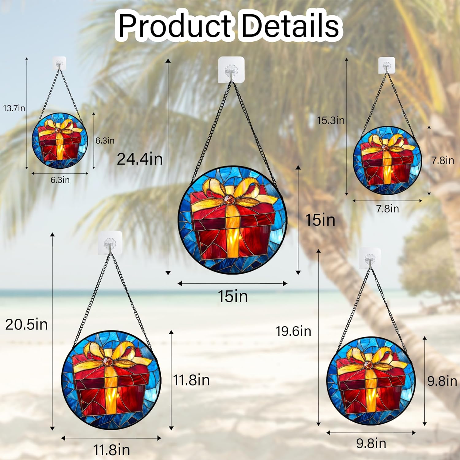 Stained Glass Window Hanging - Gold Red Gift Box Suncatcher for Doors Home Christmas Decoration Sun Catcher Thanksgiving New Year Birthday Gifts for Friend Women Men Mom Nana 9.8 in