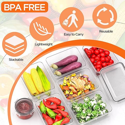 Miniatura 5 de Juego de 28 recipientes de almacenamiento de alimentos con tapas (14 tapas y 14 recipientes), herméticos sin BPA, aptos para microondas,