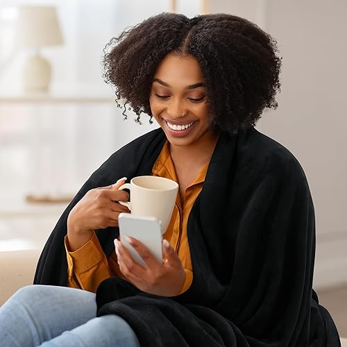 Miniatura 3 de Utopia Bedding Manta de forro polar, tamaño negro, de 10.58 ozm, suave, mullida, antiestática, de microfibra, para sofá, sillón y cama (60 x 50