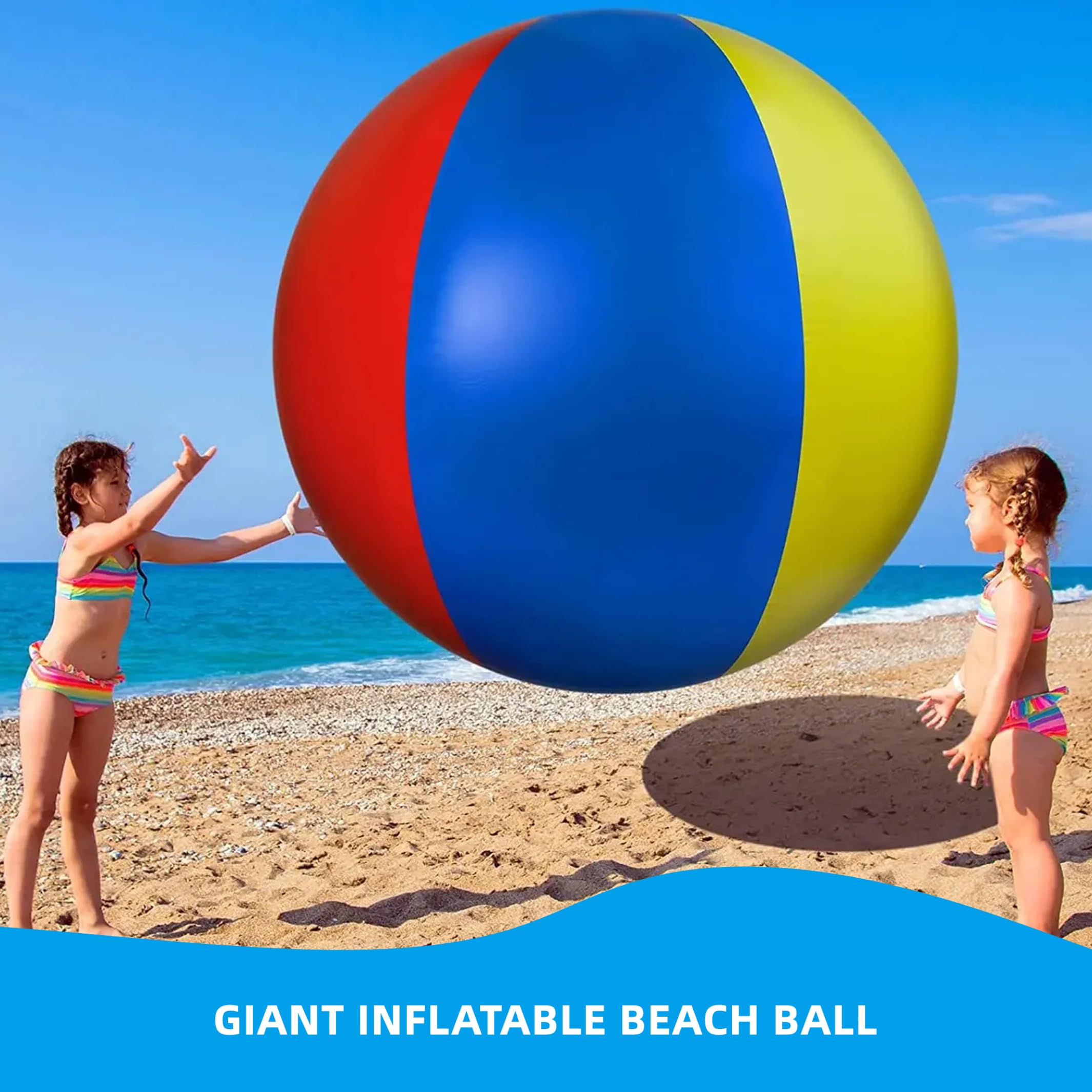 Palla Gonfiabile Gigante, Pallone da Spiaggia Gonfiabile Gigante, Palline da Gioco in PVC Morbido per Divertimento in Famiglia all'Aperto, Rosso/Giallo/Blu, 100 cm/39, 37 Pollici, Spiaggia, Palline