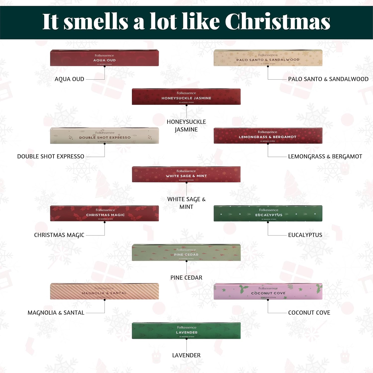 Folkulture Christmas Advent Calendar 2025 | Pack of 24 Organic Incense Sticks | Non-Toxic, Slow Burning Incense for Gifts | Xmas Gifts for Women | Holiday Scented Calendar