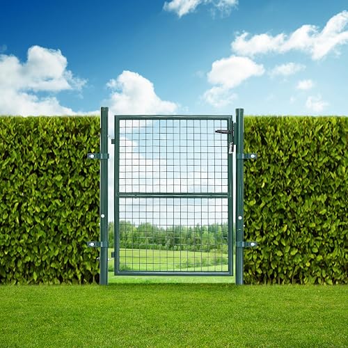 Fiqops - Cancello da giardino, 150 x 100 cm, verde, in acciaio zincato, con Maniglia per porta e 3 chiavi, cancello per recinzione, resistente alle intemperie, robusta e durevole - 8