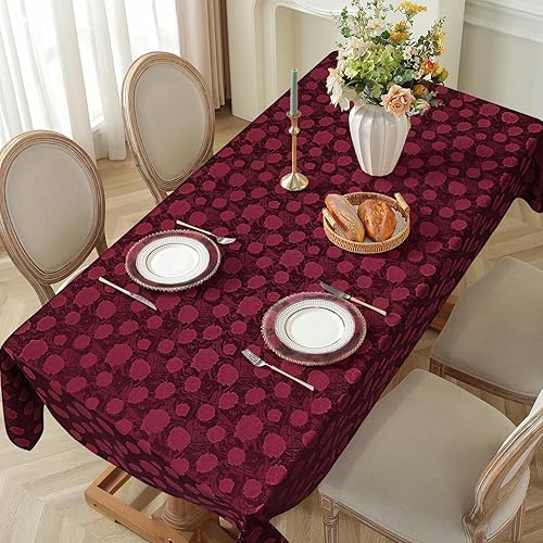 Miniatura 6 de Mantel de jacquard navideño de 60 x 104 pulgadas, mantel rectangular color rojo, mantel de tela para cocina, comedor, boda, banquetes, fiestas,