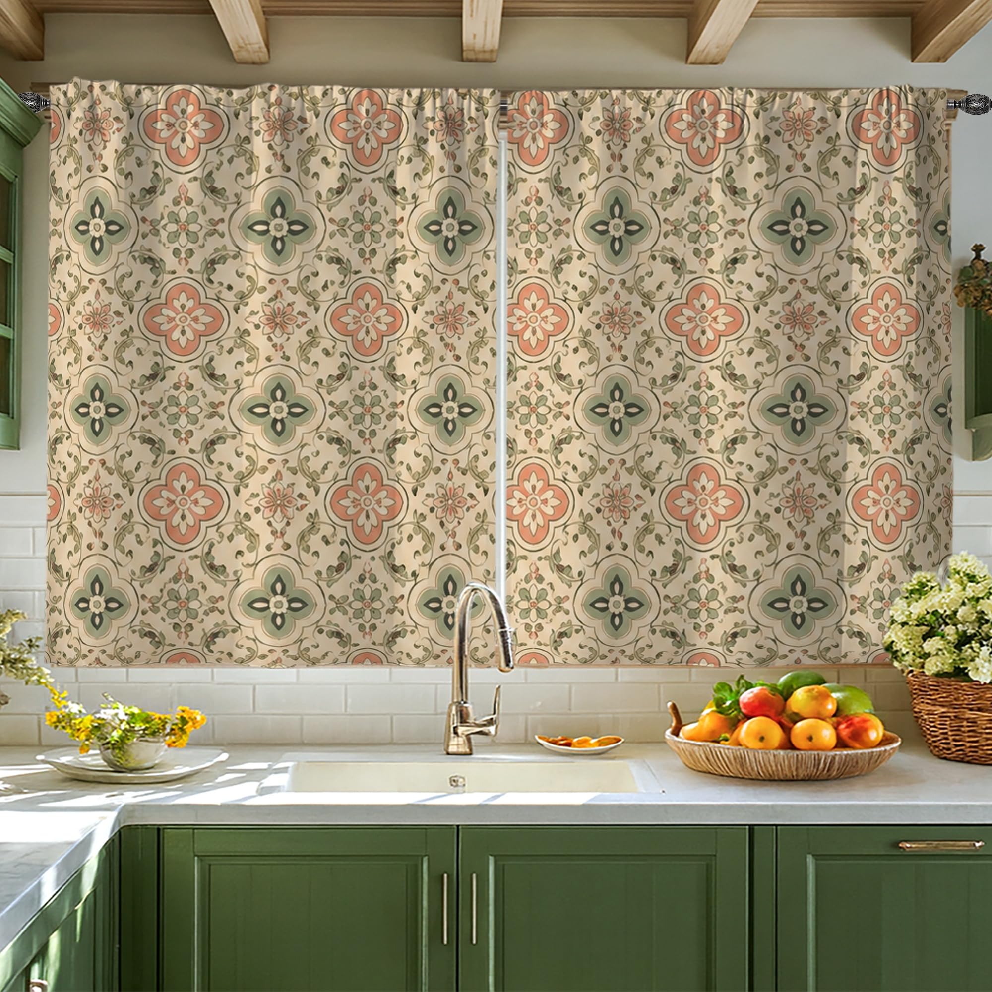 Rideaux de cuisine traditionnels vintage occultant vis-à-vis évier
