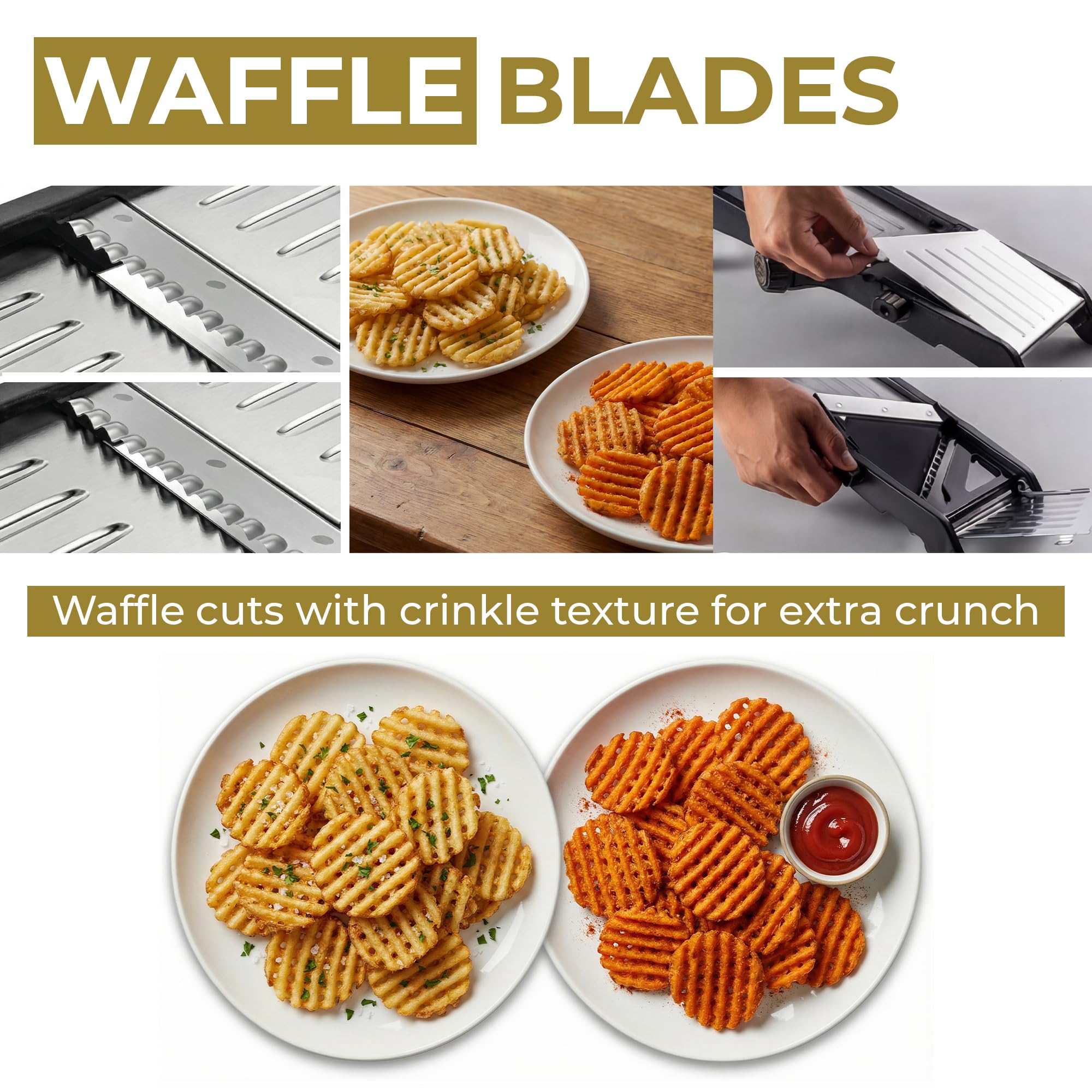 Mandolina de cocina para cortar alimentos, ajustable, de acero inoxidable, incluye cortador ondulado de patatas fritas, para patatas, cebollas verduras