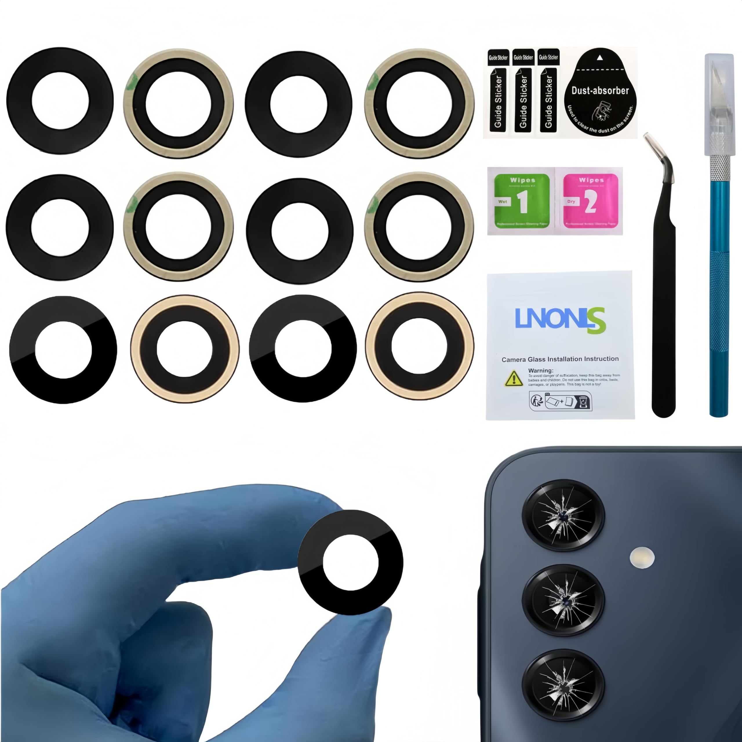 6 Pcs OEM Galaxy A16 5G Back Rear Camera Glass Lens Replacement for Samsung A16 4G Back Camera Glass with Adhesive Preinstalled and Repair Toolkit