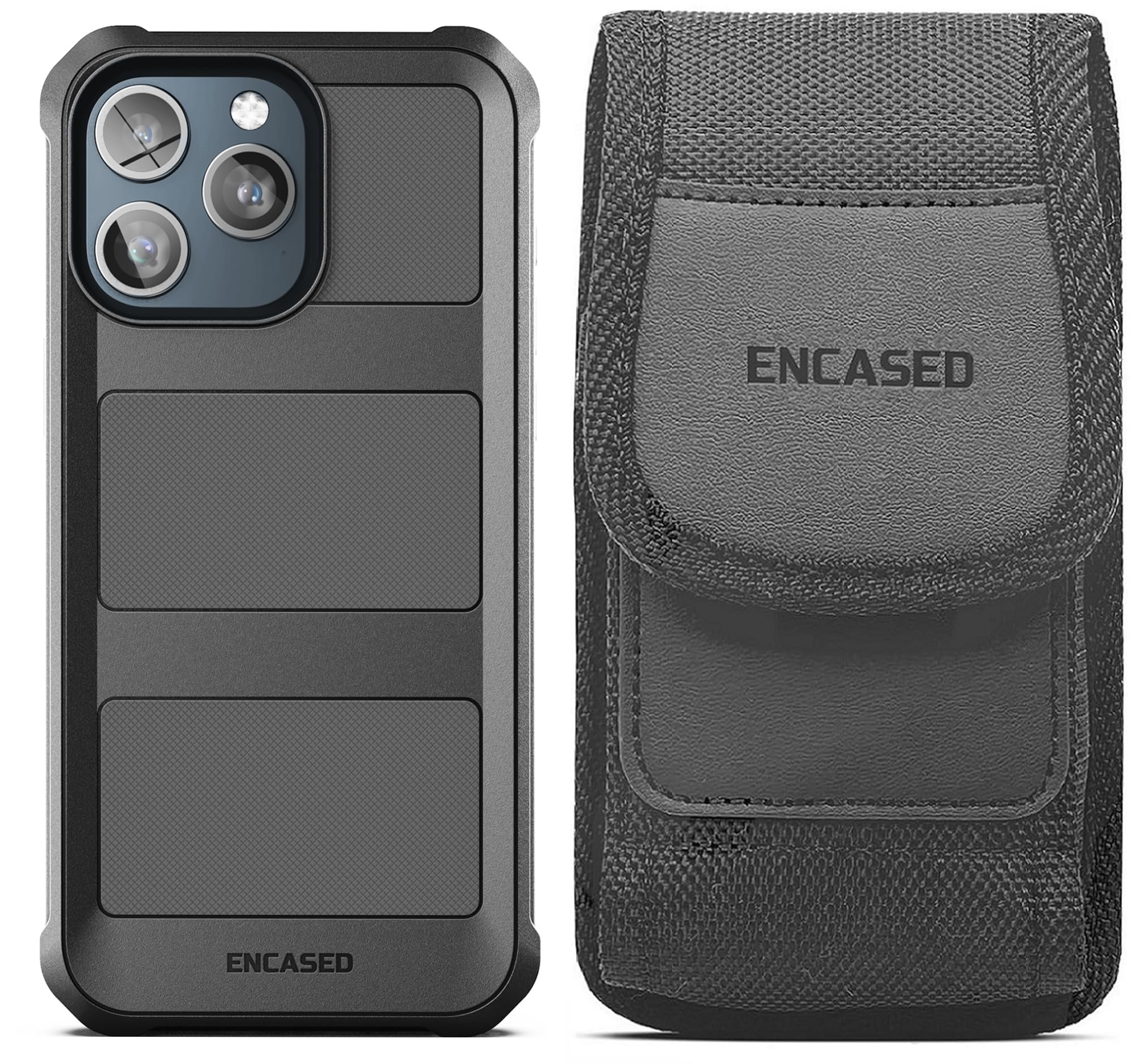 Encased (2-in-1) Belt Pouch with Rugged Case, Designed for iPhone 15 Pro Max - [Falcon Armor] Full-Body Protective Cover with Holster Clip Phone