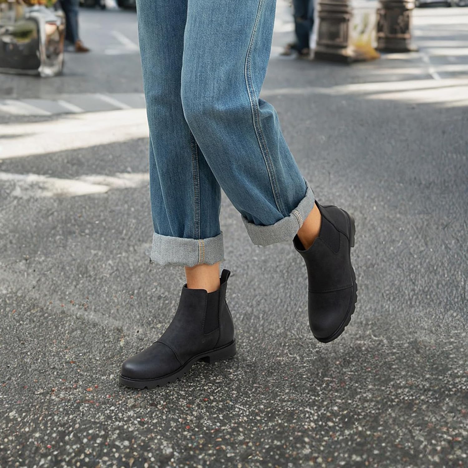 Athlefit Women's Chelsea Boots Low Heel Slip On Lug Sole Elastic Short Ankle Booties - Image 2