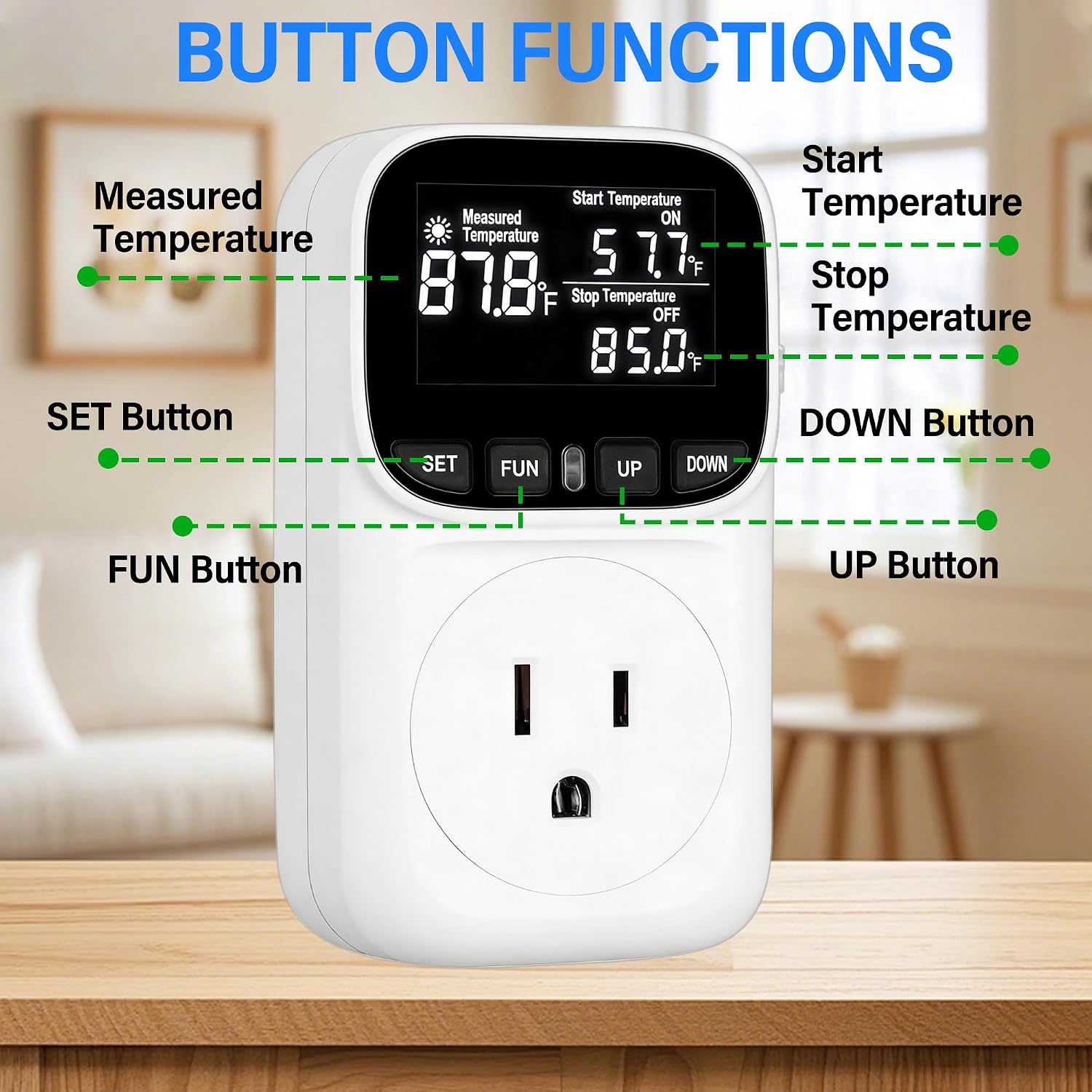 Digital Temperature Controller,15 Amp/1800 Watt Thermostat Socket Plug | VA Display for Heating and Cooling Control Timer,Suitable for Greenhouse Incubators,Homemade Equipment,etc.