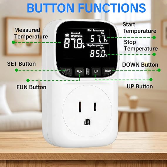 Digital Temperature Controller,15 Amp/1800 Watt Thermostat Socket Plug