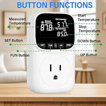 Digital Temperature Controller,15 Amp/1800 Watt Thermostat Socket Plug