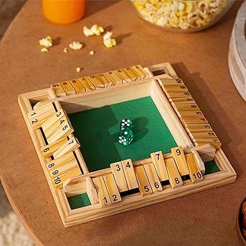 Lifelong Shut The Box Dice Game for Kids & Adults (4 Sided Wooden Board Game, 2 Dice) Educational Math Learning Game, Table Top Game for The Party Family