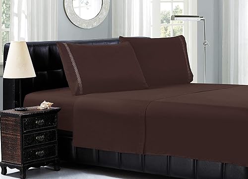 Elegant Comfort Juego de sábanas de lujo en Tienda 1500 de calidad hotelera de primera calidad, juego de sábanas de 4 piezas con bordado de cable, Elegant Comfort Juego de sábanas de lujo en Tienda 1500 de calidad hotelera de primera calidad, juego de sábanas de 4 piezas con bordado de cable,