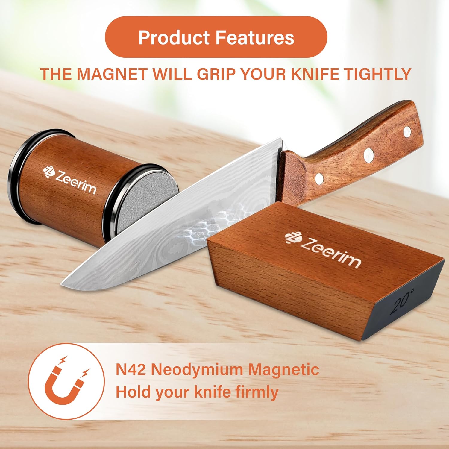 Rolling Knife Sharpener – 2-Angle Magnetic System, Manual Kitchen Sharpening Tool, Stainless Steel & Ceramic Blade Compatible, Non-Slip Base, Easy Knife Sharpener for Chef & Home Kitchen