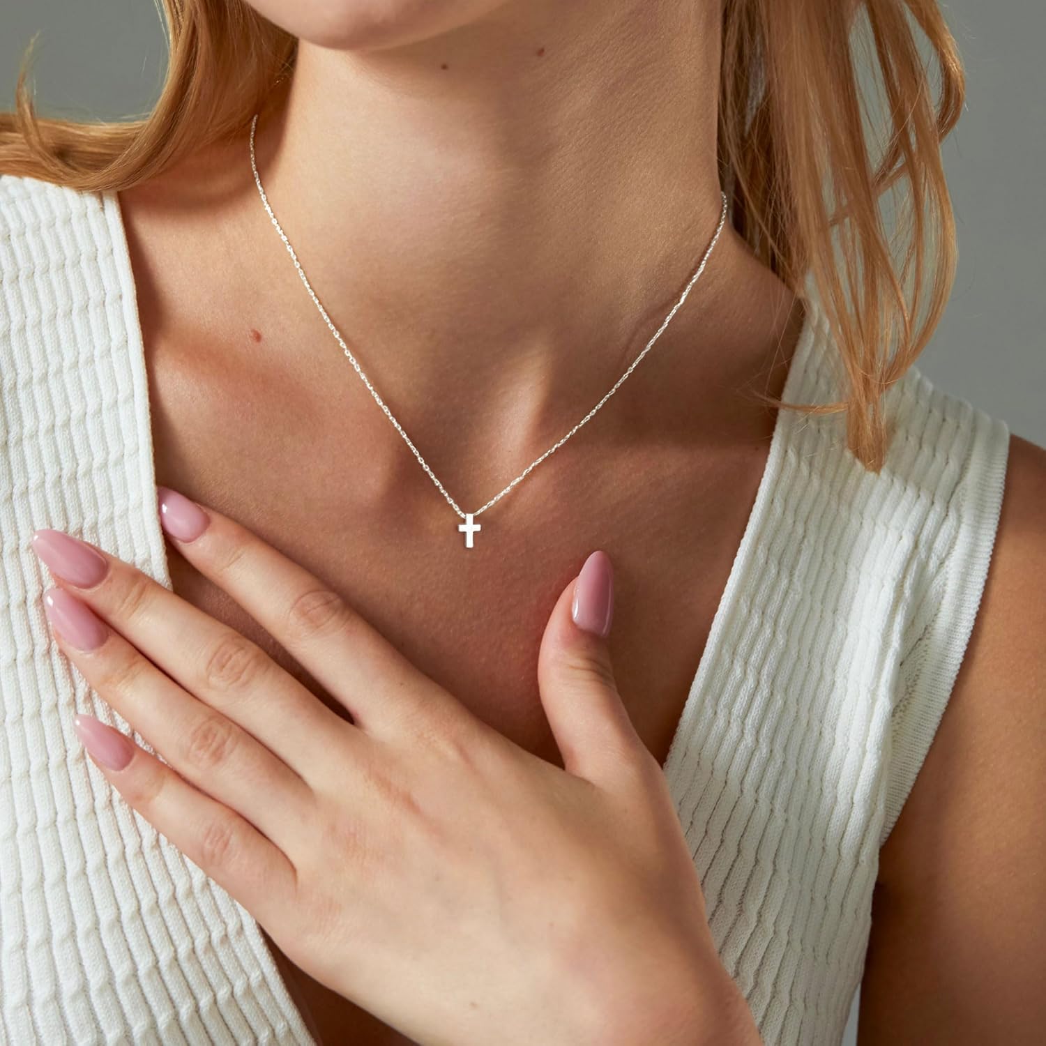 Cross Necklace, 14K Gold Plated Box Chain Cross Pendant Necklace Dainty Simple Silver Cross Tiny Necklace for Women - Image 4