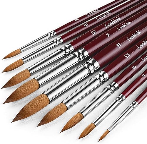 Miniatura 8 de Kolinsky - Pinceles de pintura de acuarela profesional Kolinsky para artistas, 9 piezas, pinceles Kolinsky Sable para acuarela, acrílico, incluye