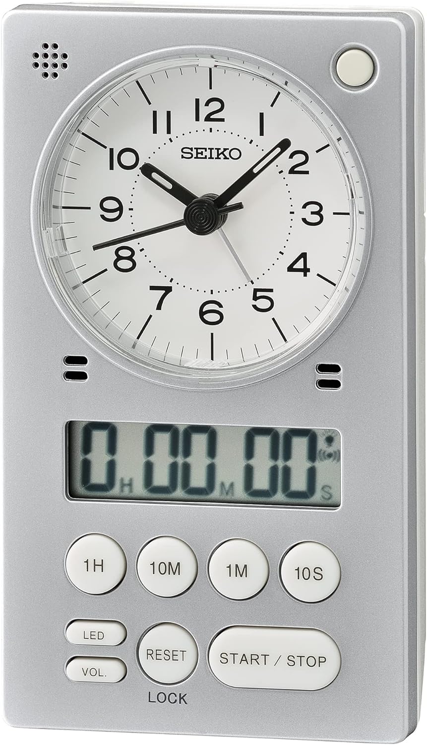SEIKO 3 in 1 Alarm Clock, Stopwatch and Timer, Silver