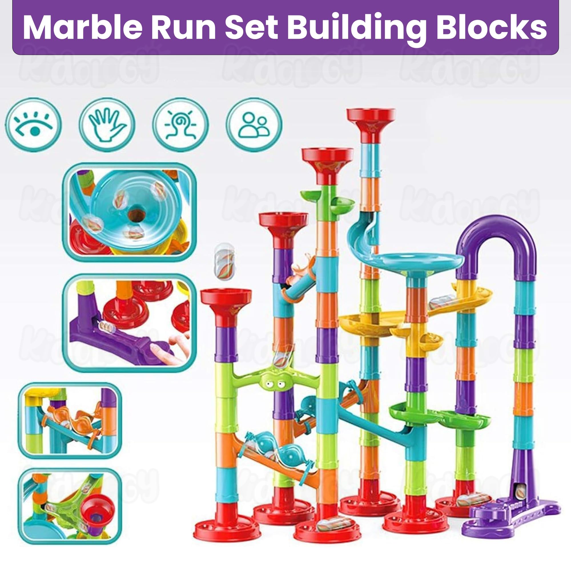 Kidology 3D Marble Run DIY Construction Building Blocks Toys for Kids Marble Race Track Play Set Assemble Tower Toy STEM Educational Toys Gift for Kids (Marble Run Track, 113 PCs) 1