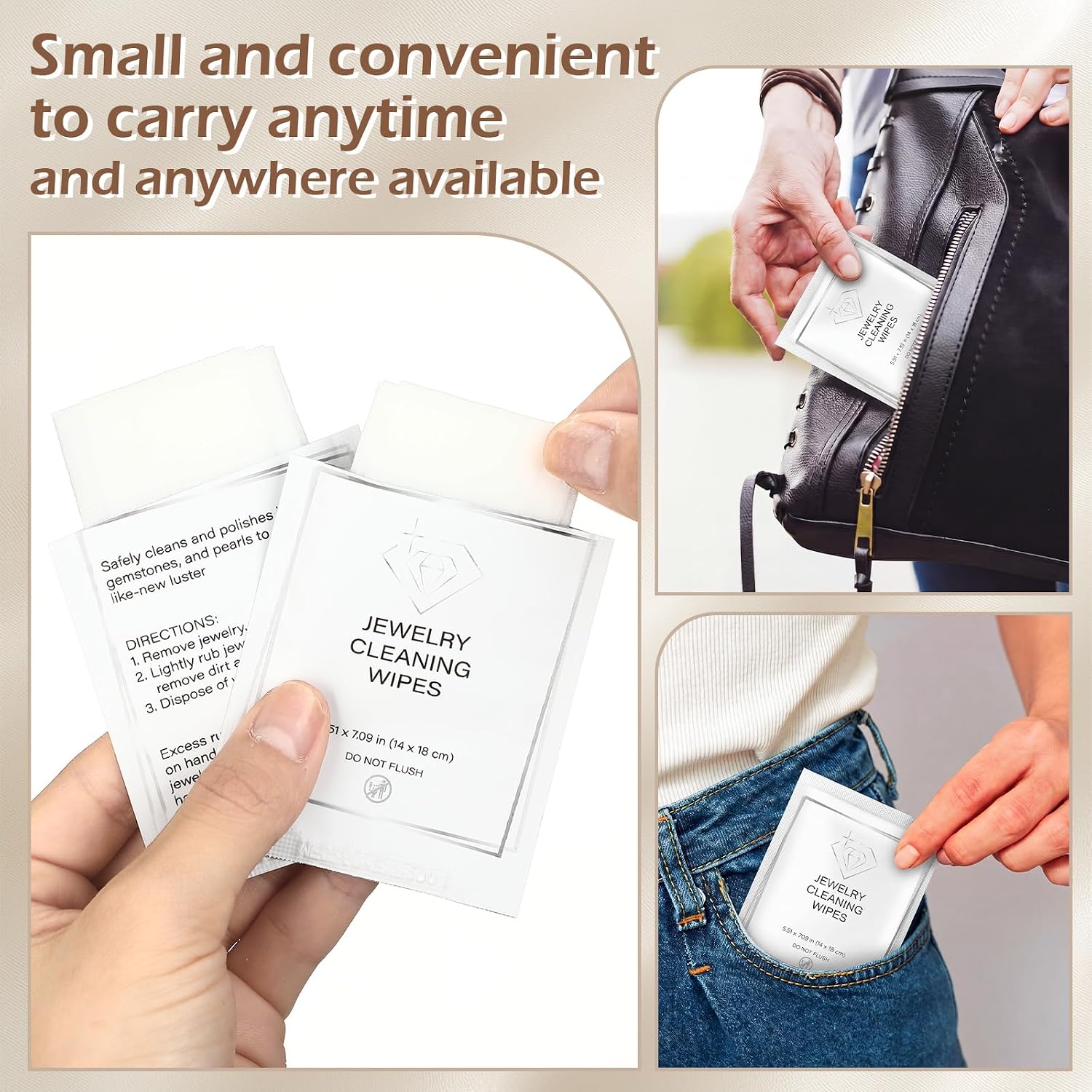 100 Pack Jewelry Cleaning Wipes Jewelry Cleaner Towelettes for Shine Jewels Individually Wrapped Travel Polish and Remove Tarnish to Restore Brilliance for Gemstones Pearls