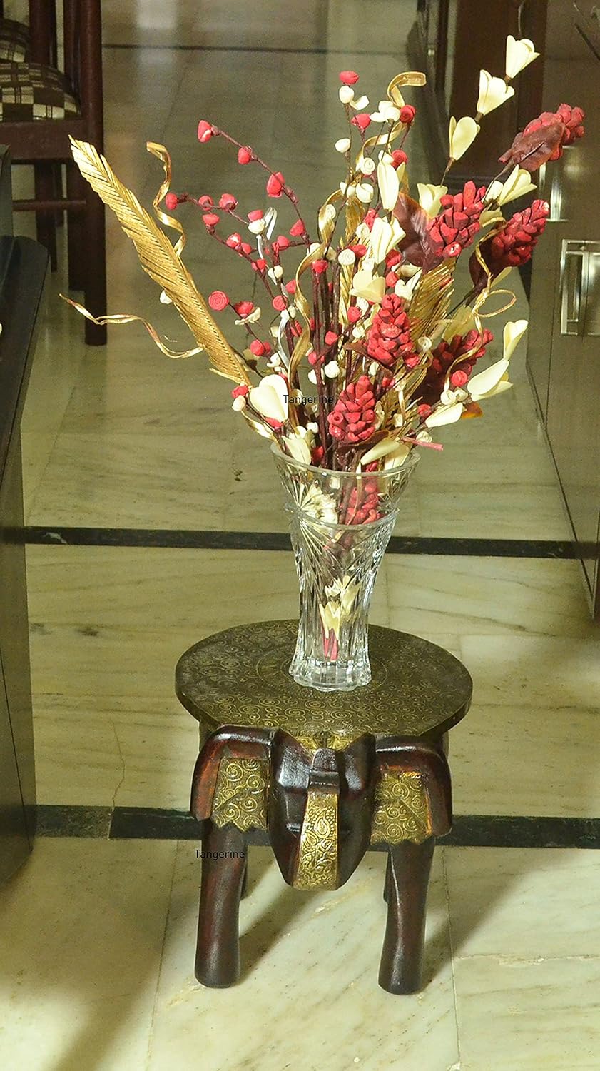 Tangerine Wooden & Brass Handmade Elephant Shape Stool || Side Table || End Table || Planter Stand || Flower Stand || Home Decor