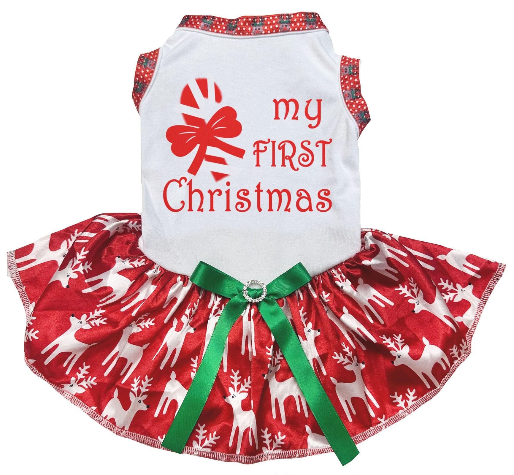 Robe pour chien Candy My First Christmas Blanc Cerf Rouge Taille M