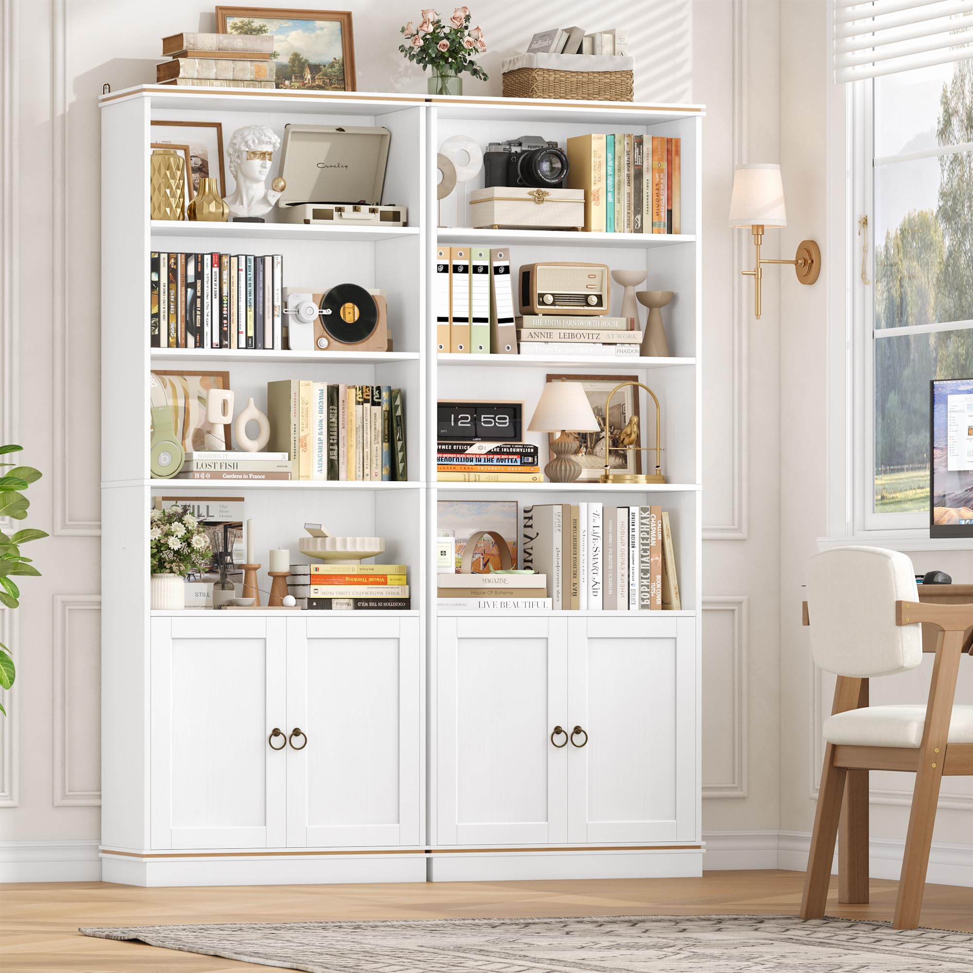 HOCSOK Estantería de pie de 188 cm de altura, con 7 niveles, estantería con vetas de madera natural, estantería de almacenamiento para estudio, oficina, salón, 188 × 60 × 30 cm, color blanco