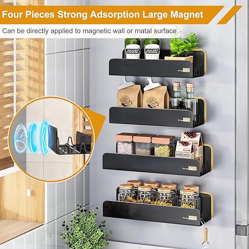 Miniatura 2 de Estante magnético para especias para refrigerador, estante magnético, organizador de especias para refrigerador, paquete de 2 con 8 ganchos,