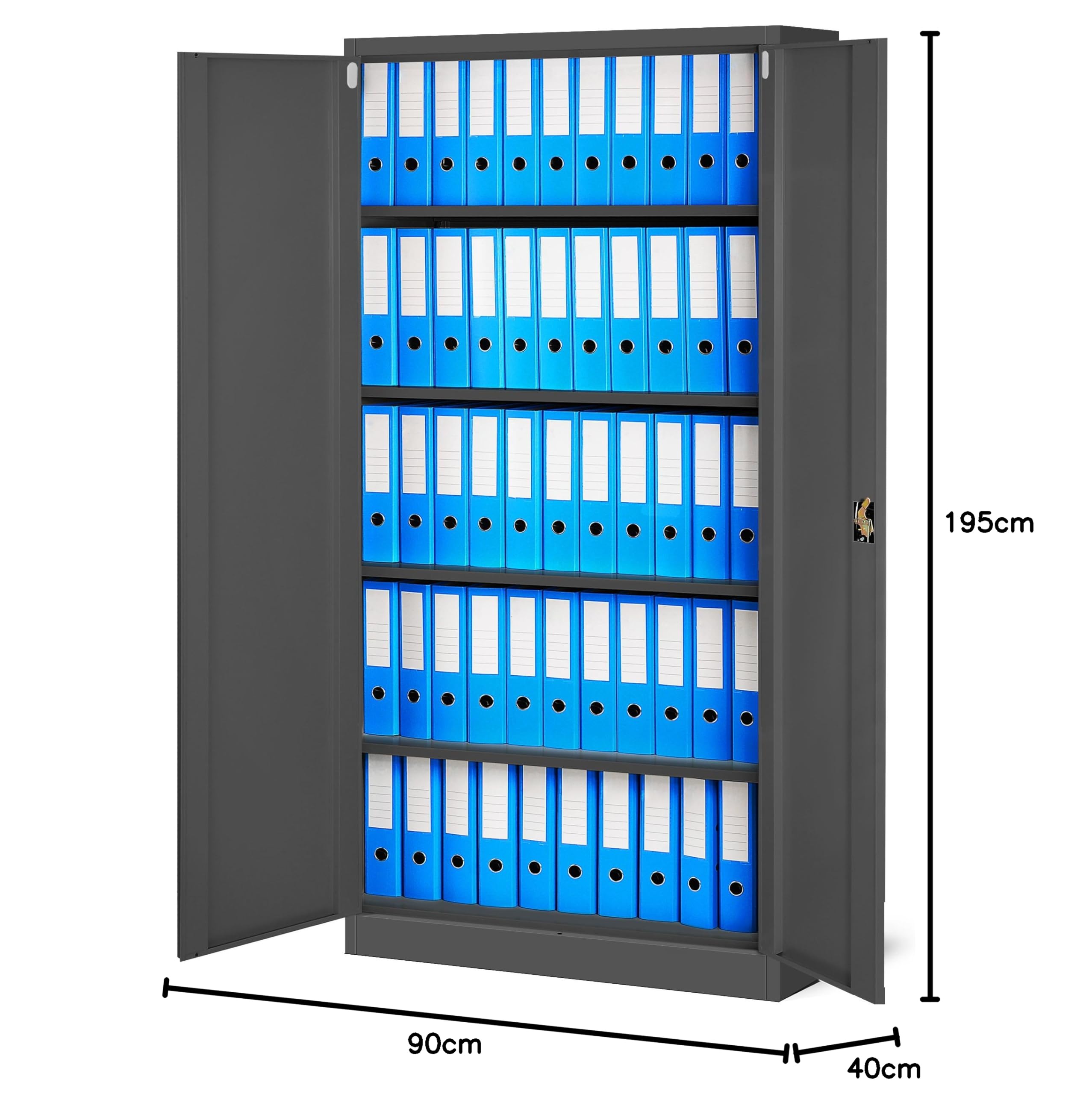 Jan Nowak Aktenschrank C001H Büroschrank Metallschrank Stahlschrank Werkzeugschrank Stahlblech Pulverbeschichtet Flügeltürschrank Abschließbar 195 cm x 90 cm x 40 cm (anthrazit/anthrazit)