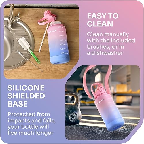 Miniatura 5 de Botella de agua de 1 galón con pajilla extraíble y asa apta para lavavajillas, libre de BPS y BPA y DEHP + 2 cepillos grande  grande con marcadores