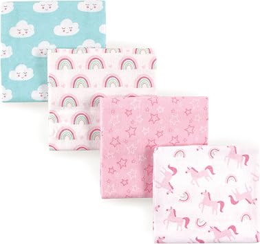 Luvable Friends 4 Piece Flannel Receiving Blanket, Unicorn, One Size