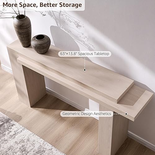 Miniatura 5 de OKD Mesa consola de entrada moderna de 63 pulgadas, mesa de sofá con acento de geometría sólida detrás del sofá, mesa consola estrecha para entrada,