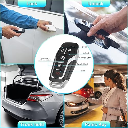 Miniatura 4 de X AUTOHAUX 2 piezas 5 botones de repuesto para llavero de entrada remota sin llave para Ford F150 F250 Truck 2015-2017 M3N-A2C31243300 con hoja sin