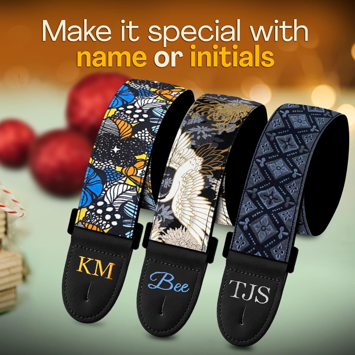 Personalized Guitar Strap Woven Black Regal including - 2 Picks + Locks + Secure Button. Add Your Text and We Make It Especially For You . Get Your Own Custom Guitar Strap, No Shipping Cost!