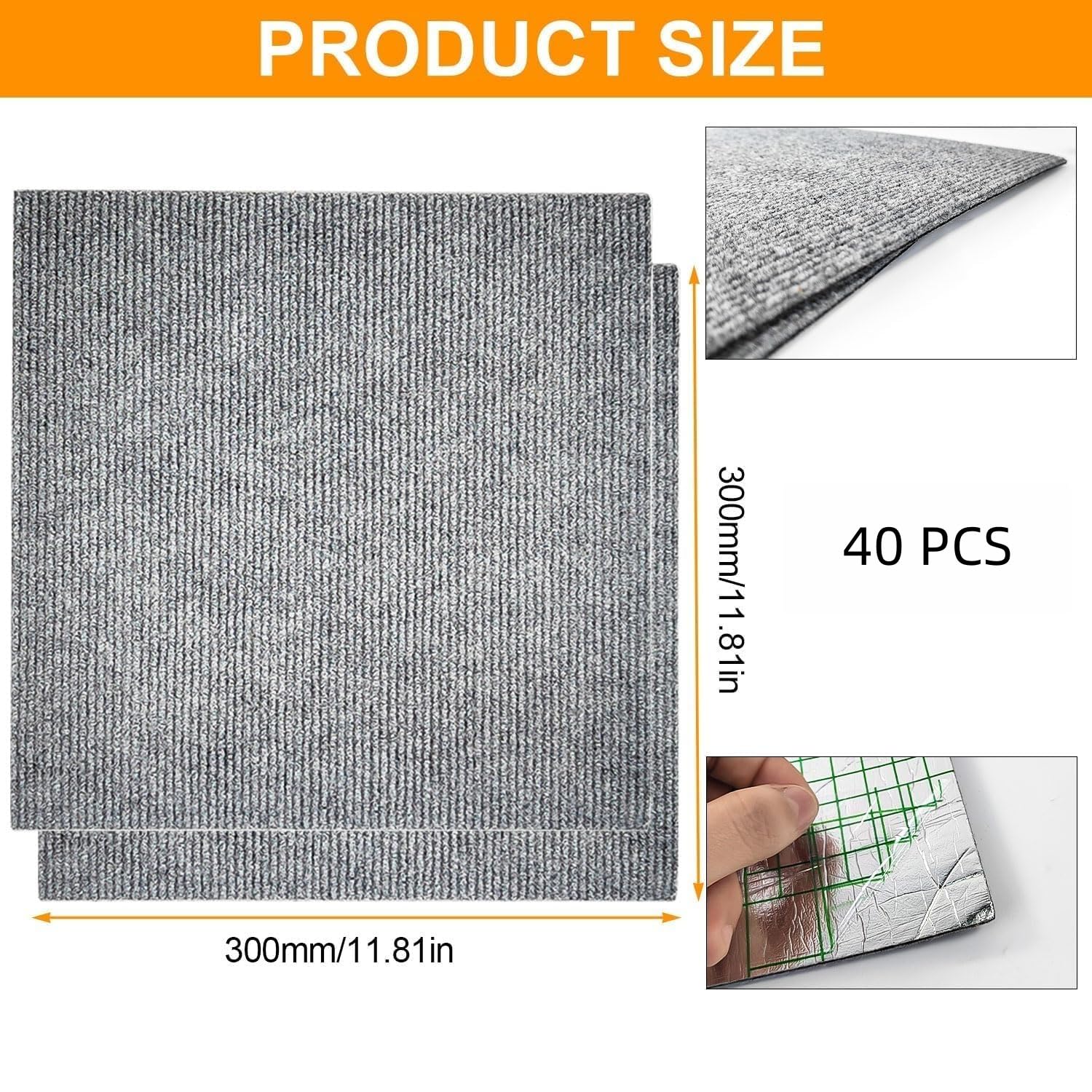 Set da 40 Moquette Pavimento Adesiva, Tappetini Antiscivolo Grigio Scuro 30 x 30 cm, Lavabili e Autoadesivi, Adatti per L'uso Domestico e in Ufficio, Possono Essere Ritagliati su Misura