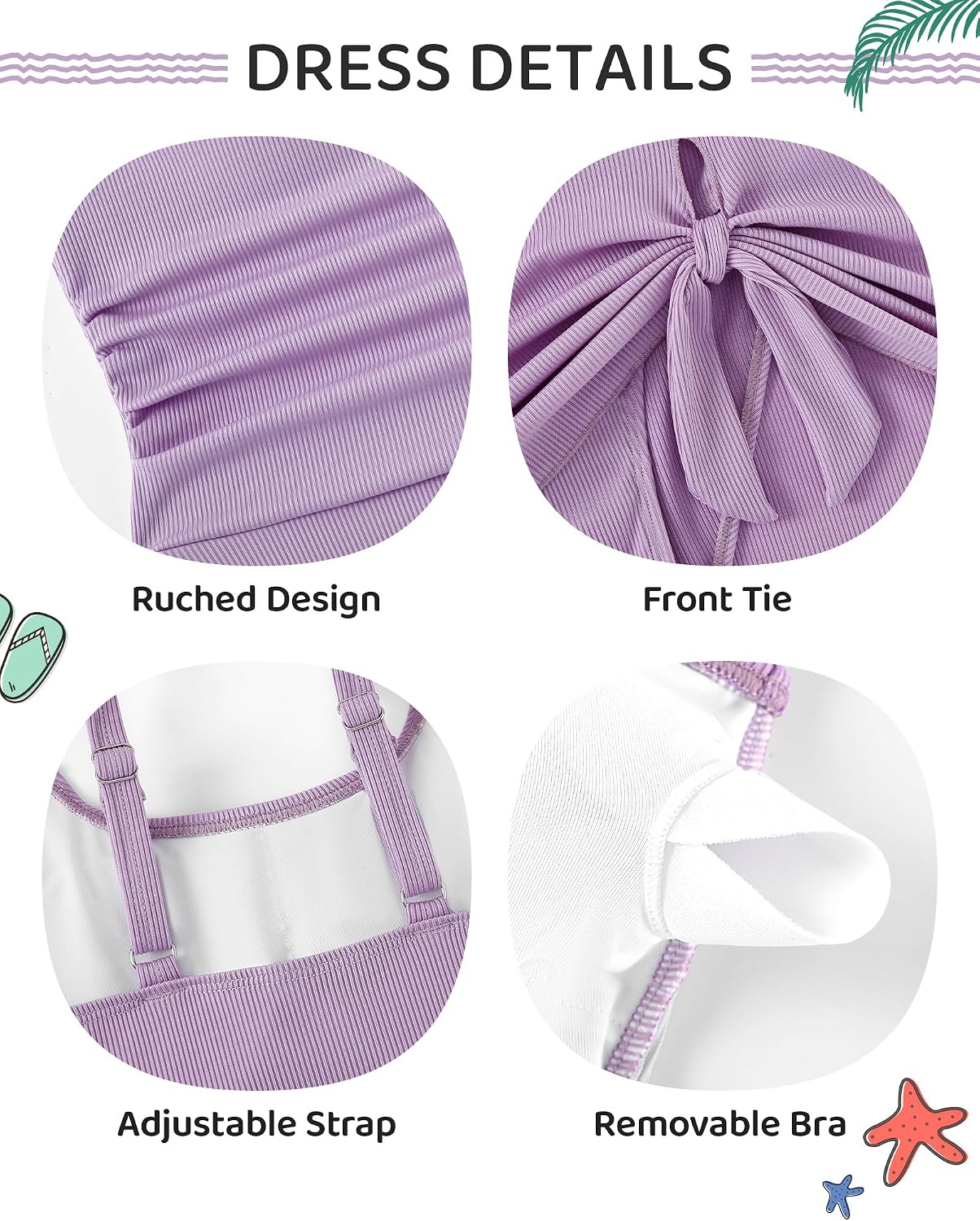 Girls Swimsuit Ruched One Piece Teen Swim Dress Adjustable Straps Tween Bathing Suit Padded Kids Modest Swimwear 5-14Y