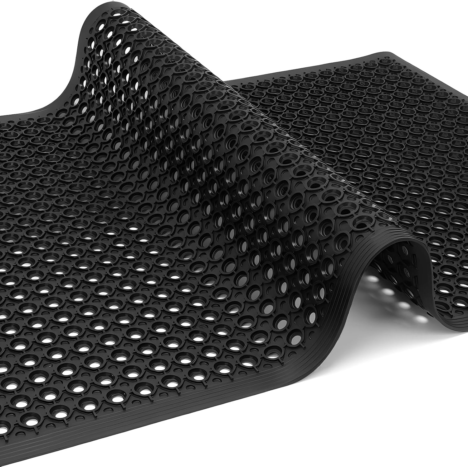 Restaurant Anti Fatigue Mat, Outdoor Rubber Floor Bar Mat, 36"X60" Non-Slip Kitchen Commercial Mat with Drainage for Garage, Entryway, Kitchen, Bar, Black