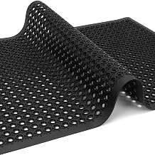 Restaurant Anti Fatigue Mat, Outdoor Rubber Floor Bar Mat, 36"X60" Non-Slip Kitchen Commercial Mat with Drainage for Garage, Entryway, Kitchen, Bar, Black