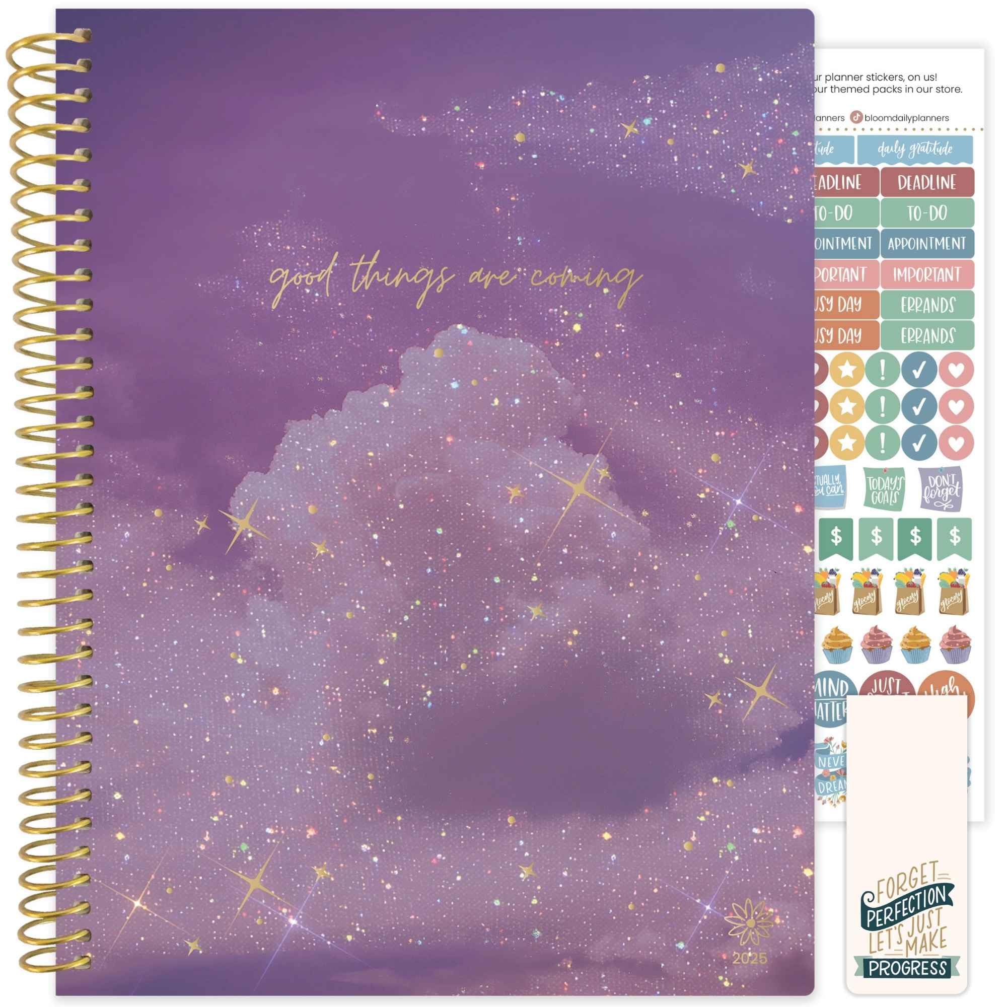 bloom daily planners2025 (8.5" x 11") Calendar Year Day Planner (January 2025 - December 2025) - Weekly/Monthly Dated Agenda Organizer with Stickers & Tabs - Good Things Are Coming