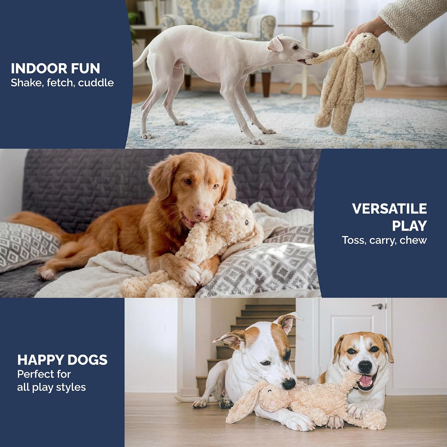 Petlou Stuffingless Floppy Plush Dog Toys with Durable Squeak and Crinkle Paper Dog Chew Toys for Large Dogs and Medium Dogs (TAN, 19 Inch Floppy Rabbit 3) image 5