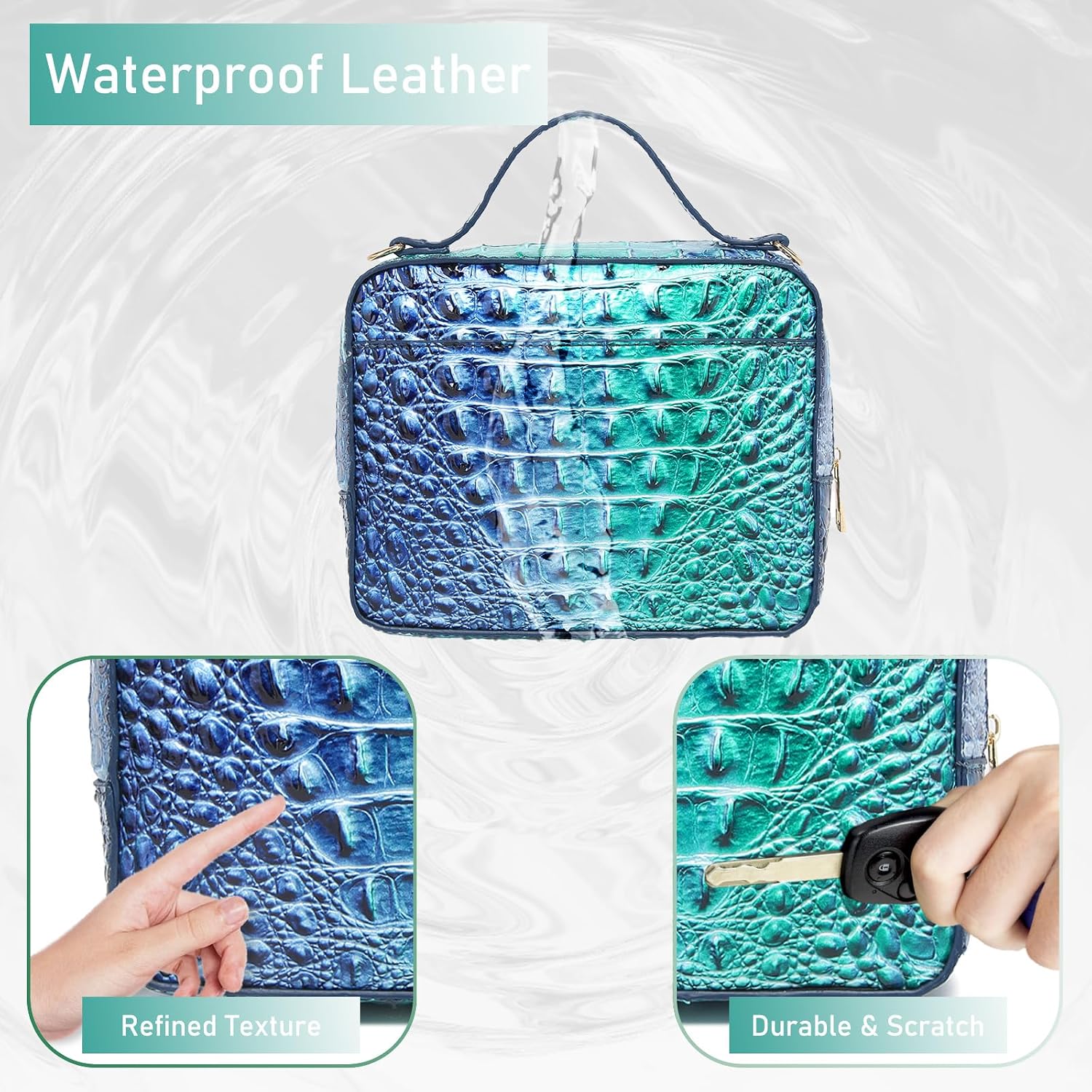 Small Crocodile Box Crossbody Bag for Women,Leather Mini Top-Handle Purse with Shoulder Strap for Daily Outfits