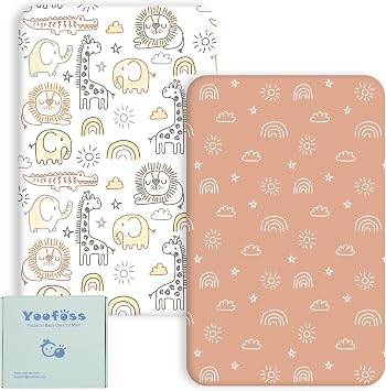 Yoofoss Cot Bed Sheets 70 x 140 cm Fitted Super Soft and Breathable Toddler Crib Bed Mattress Protector 2 Pack Microfiber Brown Giraffes