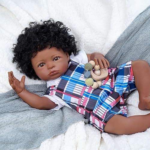 Miniatura 4 de BABESIDE Reborn Baby Dolls - Muñeca de bebé realista de cuerpo suave de 18 pulgadas, pelo rizado, muñeca recién nacida afroamericana, muñeca