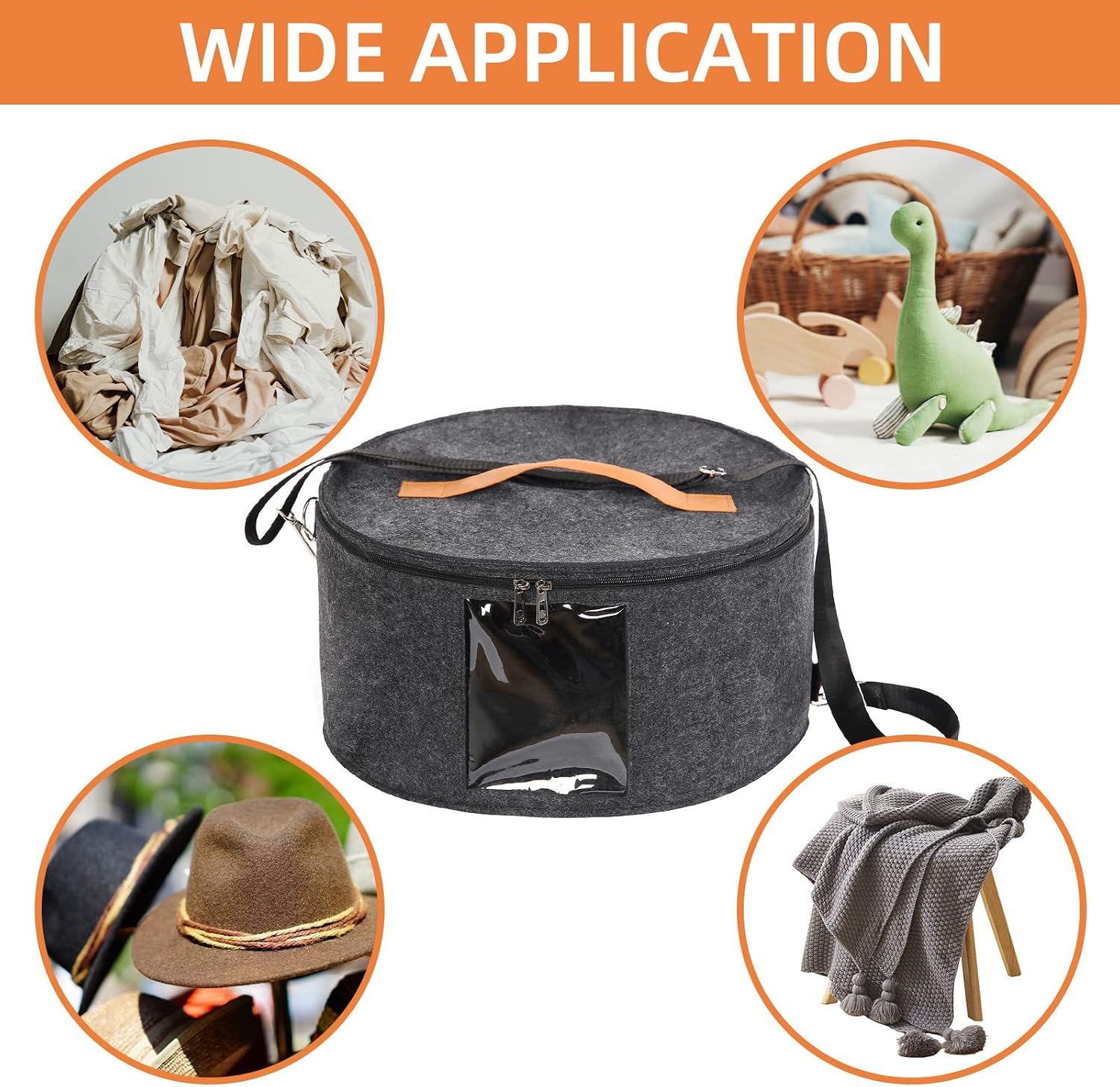 Hat Box, 15.7x7.8x15.75in, Foldable Storage Box with Lids for Women & Men, Travel Hat Boxes for Storage, Dark Gray