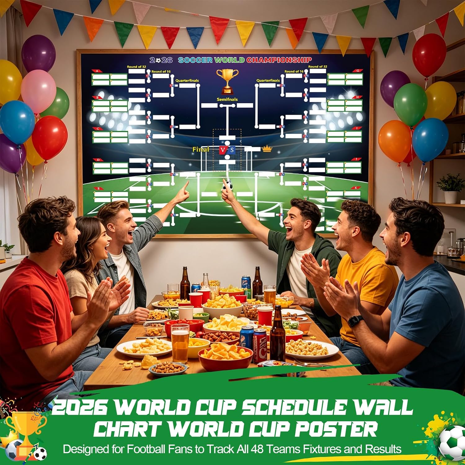 HUIJUTCHEN 2026 World Cup Schedule Poster,38.5"x26.7" Predict the Winner Tracker Wall Chart Poster,384 National Flag Stickers with Country Names,Soccer Poster 2026 World Cup Merchandise for Home Party Decor