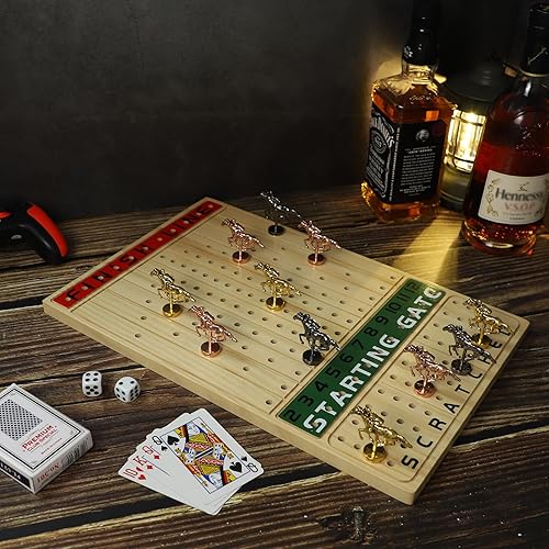 Miniatura 6 de Juego de mesa de carreras de caballos de metal, juego de mesa, línea de meta, edición de lujo, tablero de carreras de madera maciza, 11 lotes de