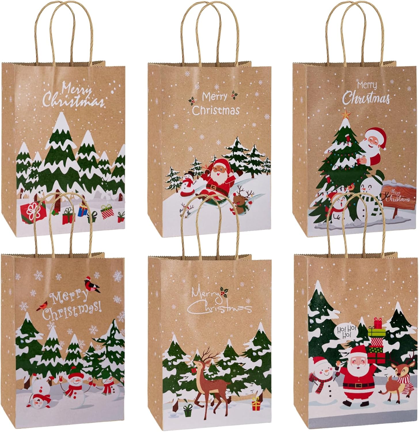 12PCS Christmas Paper Bags Christmas Bags Gift with Handles,Christmas Advent Bags Multipack for