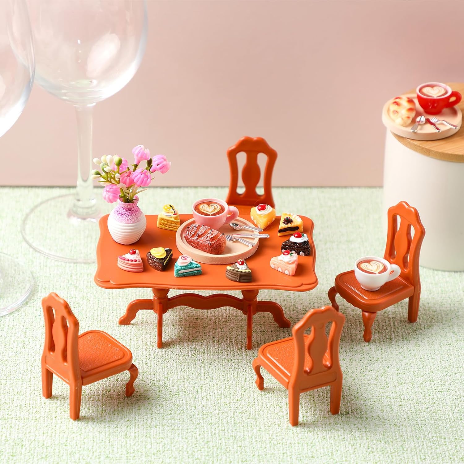 40 Pieces Miniature Dollhouse Accessories Doll House Furniture Mini Tea Party Set Resin Dollhouse Table Chair Cake Food Sets Play Toys for Dining Room Kitchen Decor Accessories Gifts