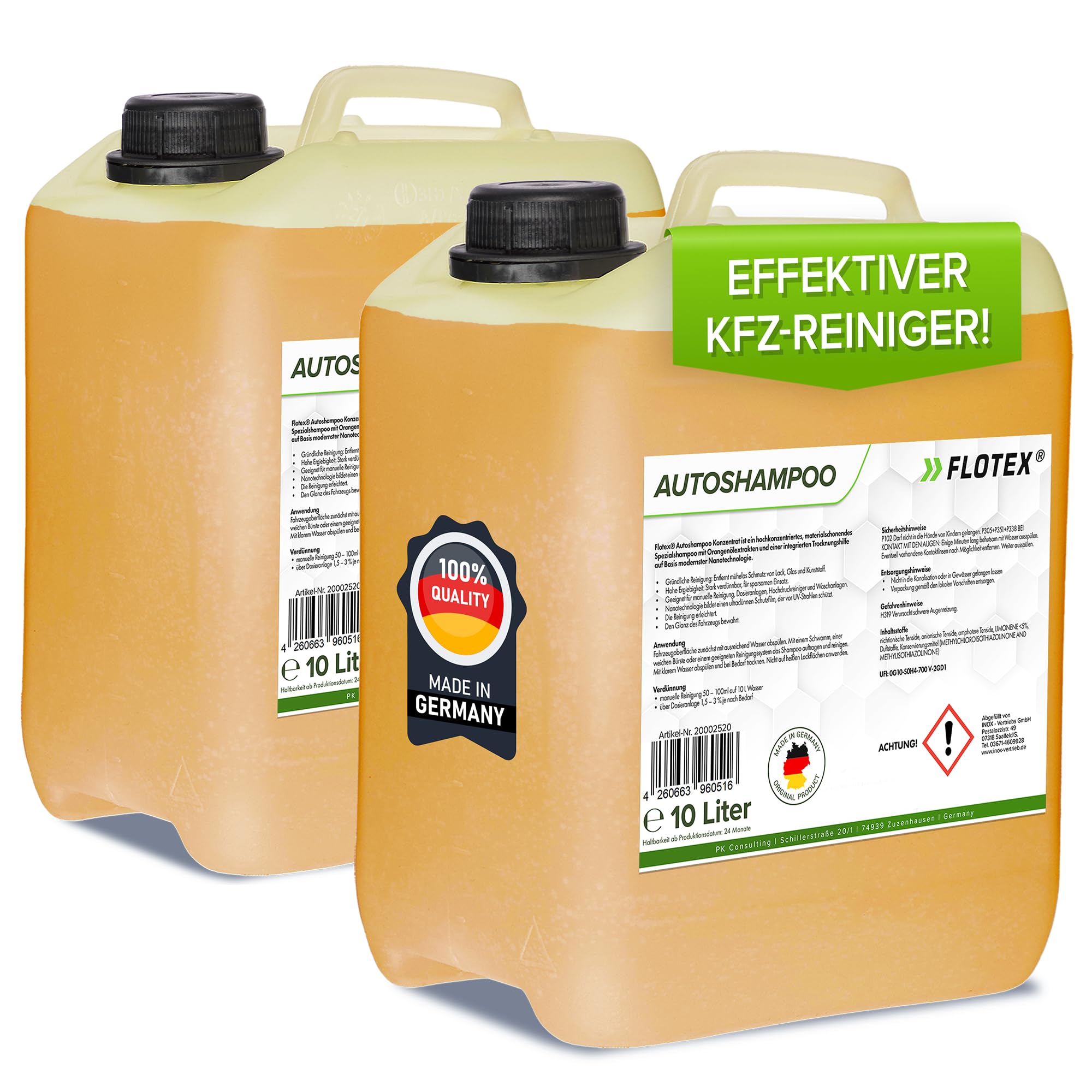Autoshampoo Konzentrat im praktischen 2x10L Kanister | Autoshampoo für Hochdruckreiniger | Autoreiniger für PKW, LKW, Wohnmobil und Motorrad