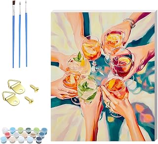 NZNANCHU Party Paint by Number for Adults,Wooden Framed Painting Kits on Canvas,DIY Acrylic Color by Numbers for Adult Beginner,Gifts Decor for Home Wall Room (Cocktail Toast)